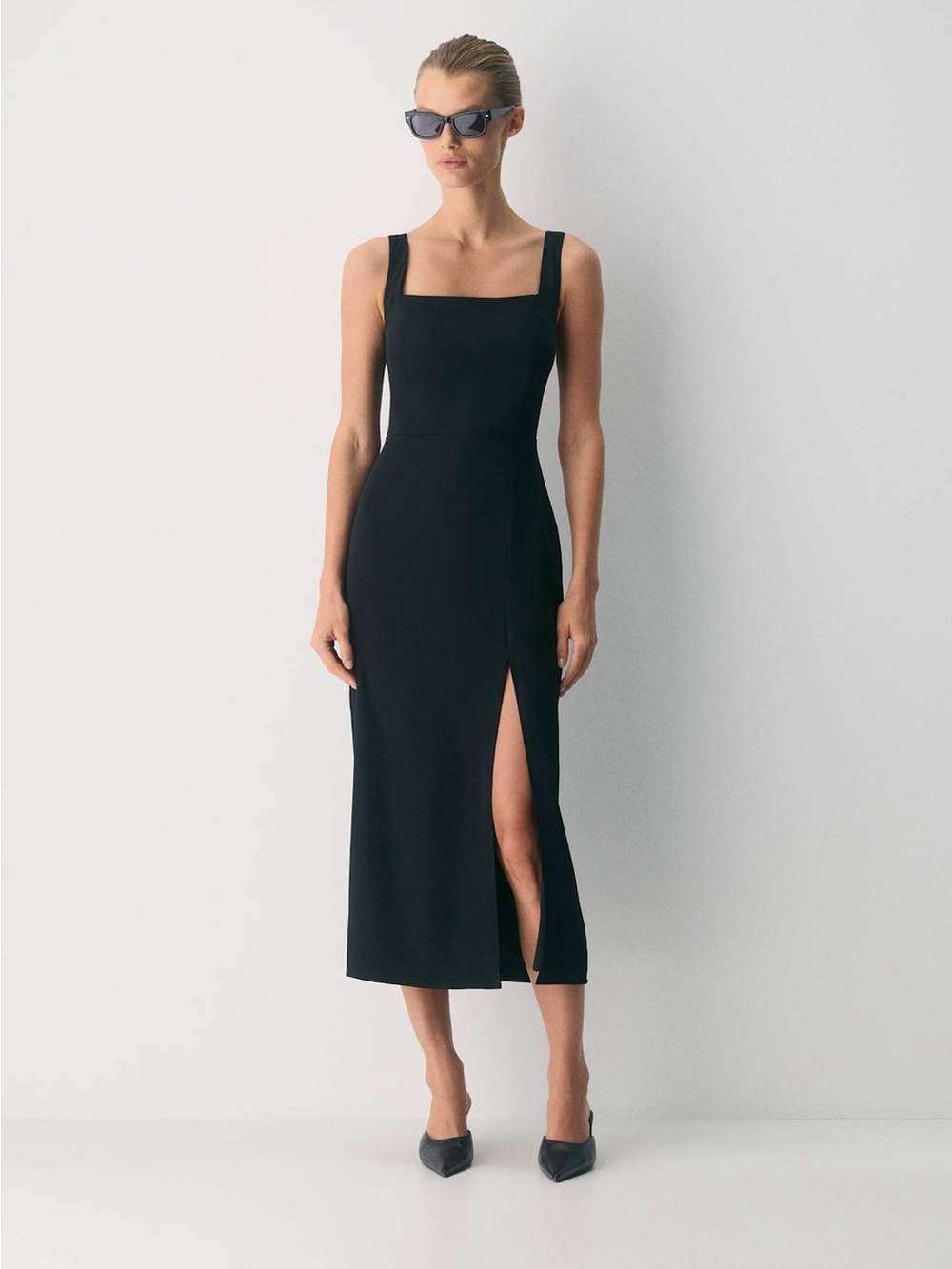 BABATON '90s Slit Satin Midi Dress | Black | Size 8